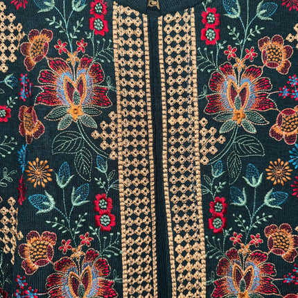 Aan Silk House Original winter collection | 3 pcs Kashmiri woolen set| Dark Green with all over hand sozni | size 40