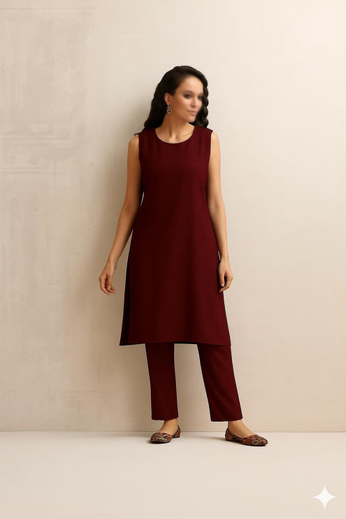 Aan Silk House Original winter collection | 3 pcs Kashmiri woolen set| Dark Maroon with all over han