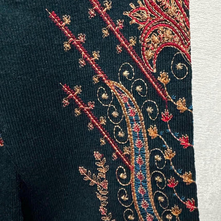 Aan Silk House Original winter collection | 3 pcs Kashmiri woolen set| Bottle Green with all over hand sozni | size 40