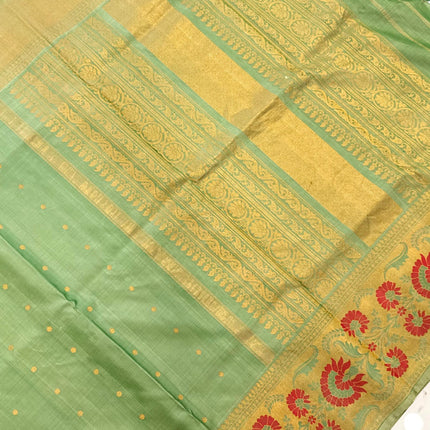 Handloom Gadwal Silk Saree | Cardamom/Light Mint with Meenakari work Border, Silk Mark Certified