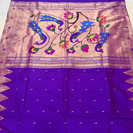 SILK MARK CERTIFIED I Handwoven Purple Baro Panja Paithani Saree | Muniya Zari Motifs