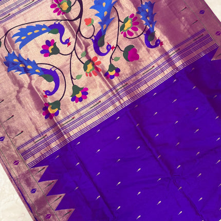 SILK MARK CERTIFIED I Handwoven Purple Baro Panja Paithani Saree | Muniya Zari Motifs