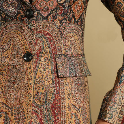 All weather aan silk house Jamawar Kani Blazer | black base color | hand made Kani designed all over| silk blend | size 46