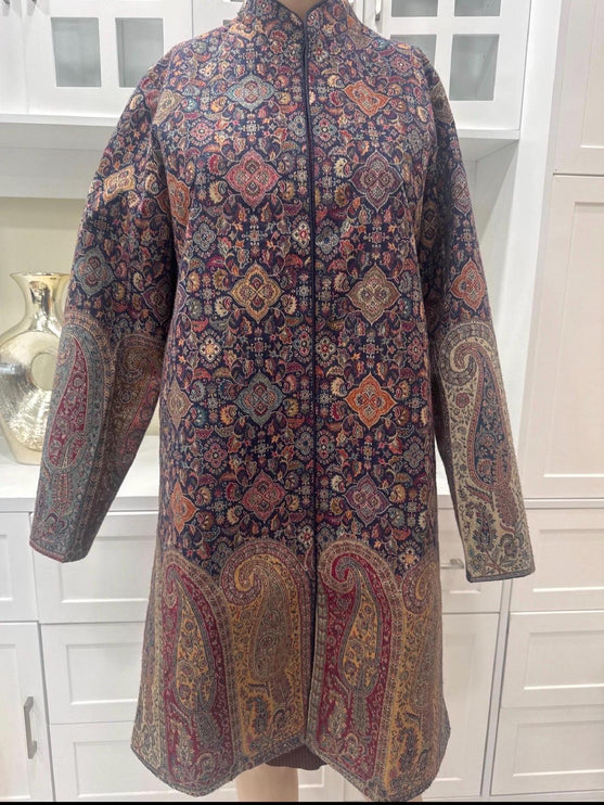 Luxury Kani/Jamawar Woolen Jacket | woven Kashmir Artwear | Statement fashion wear | Kashmir Winter Dresses|knee length| size 42