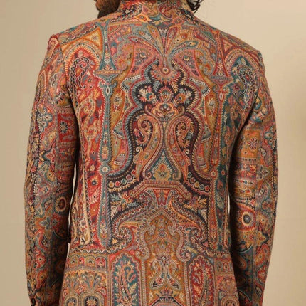 Mens Kani Pashmina Jamawar Jacket, Woven Paisley, Mandarin Collar size 44