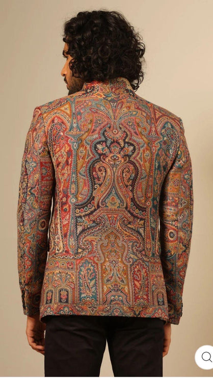 Mens Kani Pashmina Jamawar Jacket, Woven Paisley, Mandarin Collar size 44