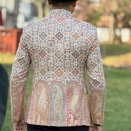 Mens Kani Pashmina Jamawar Jodhpuri style Jacket, Woven Paisley, Mandarin Collar size 40