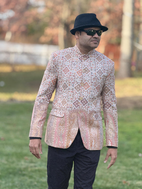 Mens Kani Pashmina Jamawar Jodhpuri style Jacket, Woven Paisley, Mandarin Collar size 40