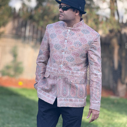Mens Kani Pashmina Jamawar Jodhpuri style Jacket, Woven Paisley, Mandarin Collar size 42