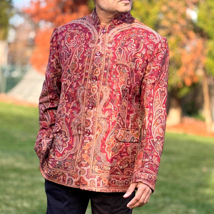 Mens Kani Pashmina Jamawar Jodhpuri style Jacket, Woven Paisley, Mandarin Collar size 44