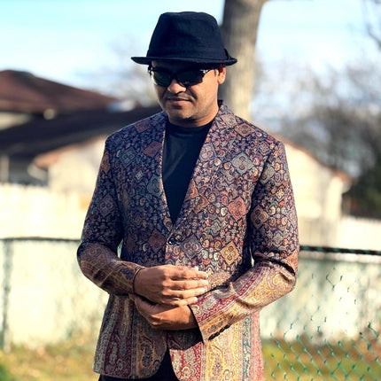 Mens Kani Pashmina Jamawar Blazer, Woven Paisley, Mandarin Collar . Multiple sizes
