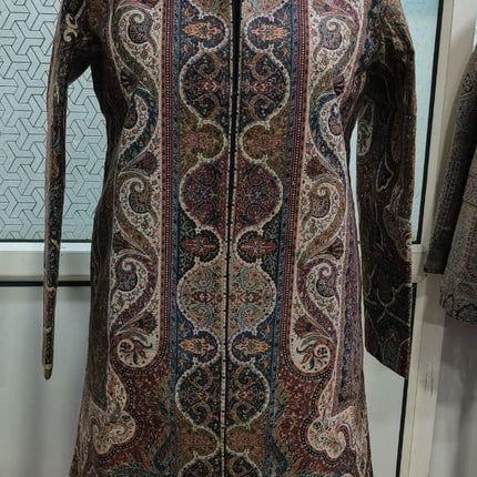 Luxury Kani/Jamawar wool Ladies Jacket | woven Kashmir Artwear | Statement fashion wear | all season Dresses|long maroon| size options