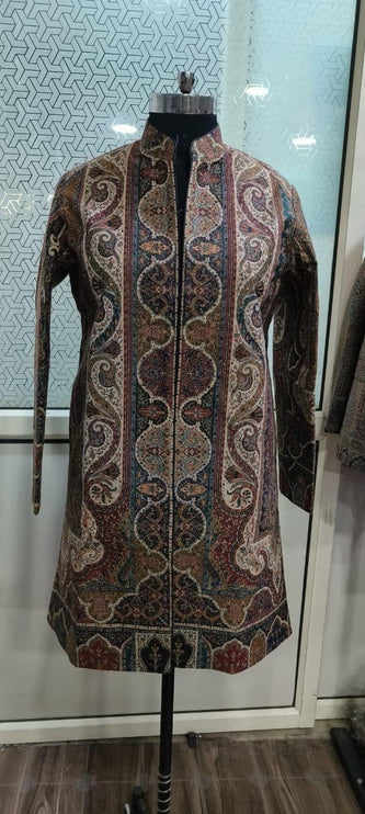 Luxury Kani/Jamawar wool Ladies Jacket | woven Kashmir Artwear | Statement fashion wear | all season Dresses|long maroon| size options