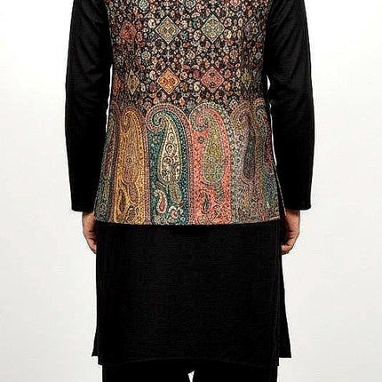 Kani pashmina Jamawar MENS WOVEN Paisley waistcoats, structured slim fit |Black foundation | Statement fashion wear| size 40,42