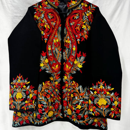 Handwoven Aari needle work Jacket | Kashmir Artwear | Pashmina | black Size 46