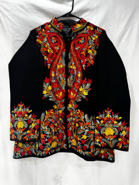Handwoven Aari needle work Jacket | Kashmir Artwear | Pashmina | black Size 46