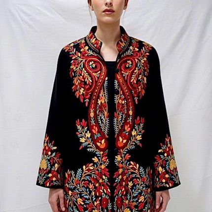 Handwoven Aari needle work Jacket | Kashmir Artwear | Pashmina | black Size 46