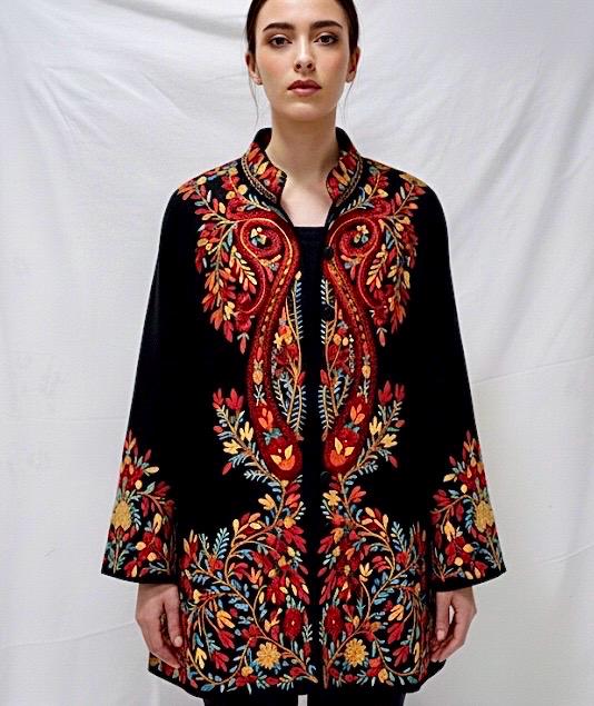 Handwoven Aari needle work Jacket | Kashmir Artwear | Pashmina | black Size 46