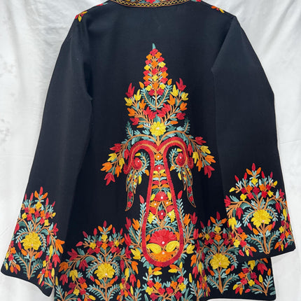 Handwoven Aari needle work Jacket | Kashmir Artwear | Pashmina | black Size 46