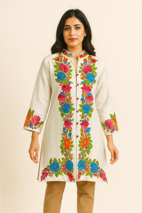 winter wonder | Hand made | Hand Aari Embroidered Wool winter Jacket – Kashmir Artwear| Size 46