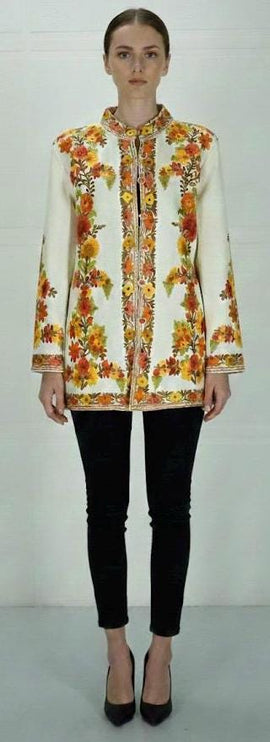 Handwoven Aari needle work Jacket | Kashmir Artwear | Pashmina | black Size 46