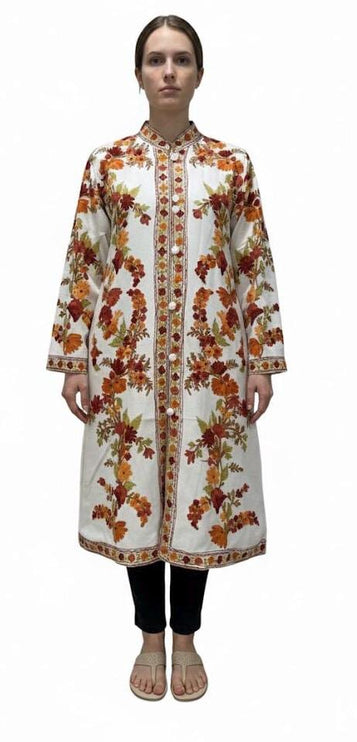 Luxury Kani/Jamawar Cotton Jacket with Jari | woven Kashmir Artwear | Statement fashion wear | Kashmir Winter Dresses|knee length| size 46