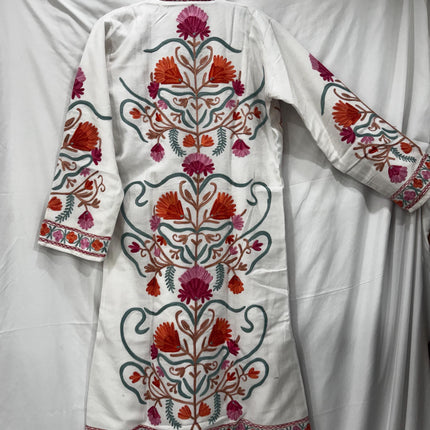 Luxury Kani/Jamawar Cotton Jacket with Jari | woven Kashmir Artwear | Statement fashion wear | Kashmir Winter Dresses|knee length| size 44