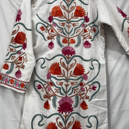 Luxury Kani/Jamawar Cotton Jacket with Jari | woven Kashmir Artwear | Statement fashion wear | Kashmir Winter Dresses|knee length| size 44