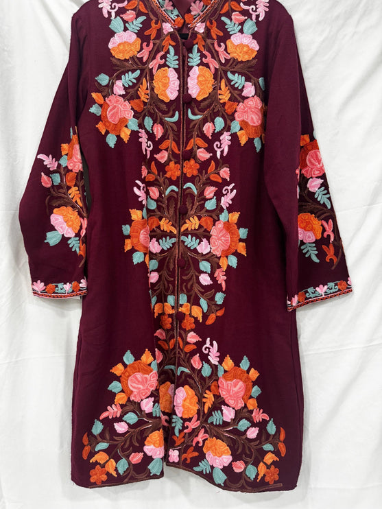 Luxury Kani/Jamawar Wool Jacket with Jari | woven Kashmir Artwear | Statement fashion wear | Kashmir Winter Dresses|knee length| size 42