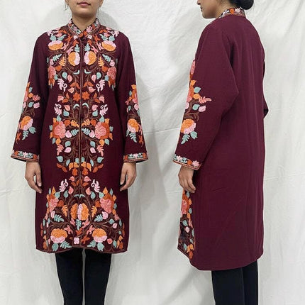 Luxury Kani/Jamawar Wool Jacket with Jari | woven Kashmir Artwear | Statement fashion wear | Kashmir Winter Dresses|knee length| size 42