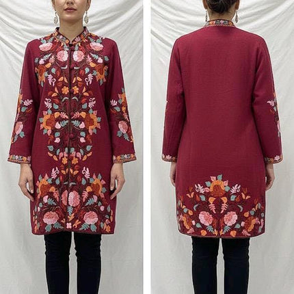 Luxury Kani/Jamawar Wool Jacket with Jari | woven Kashmir Artwear | Statement fashion wear | Kashmir Winter Dresses|knee length| size 42