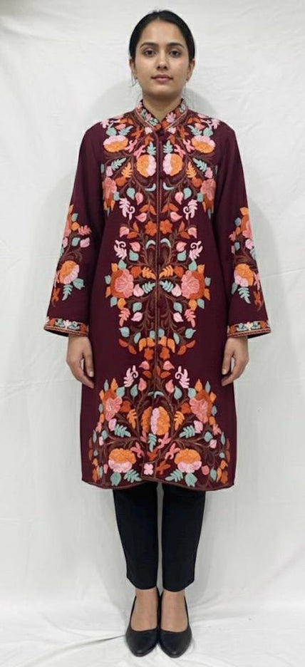 Aari Embroidered Wool Jacket | Kashmir Artwear, Size 42