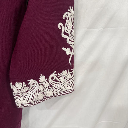 Kashmiri Wool Jacket | Handwoven Embroidered Artwear, Size 44