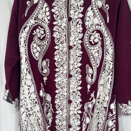 Luxury Kani/Jamawar Wool Jacket with Jari | woven Kashmir Artwear | Statement fashion wear | Kashmir Winter Dresses|knee length| size 44