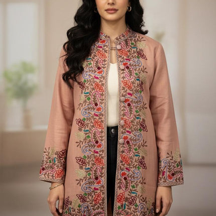 Pashmina hand embroidered |Aari needle work Jacket | Kashmir Artwear | Pashmina | black Size 38