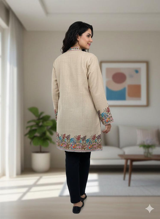 Pashmina hand embroidered |Aari needle work Jacket | Kashmir Artwear | Pashmina | black Size 36