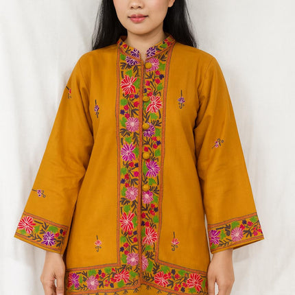 Pashmina hand embroidered |Aari needle work Jacket | Kashmir Artwear | Pashmina | black Size 36