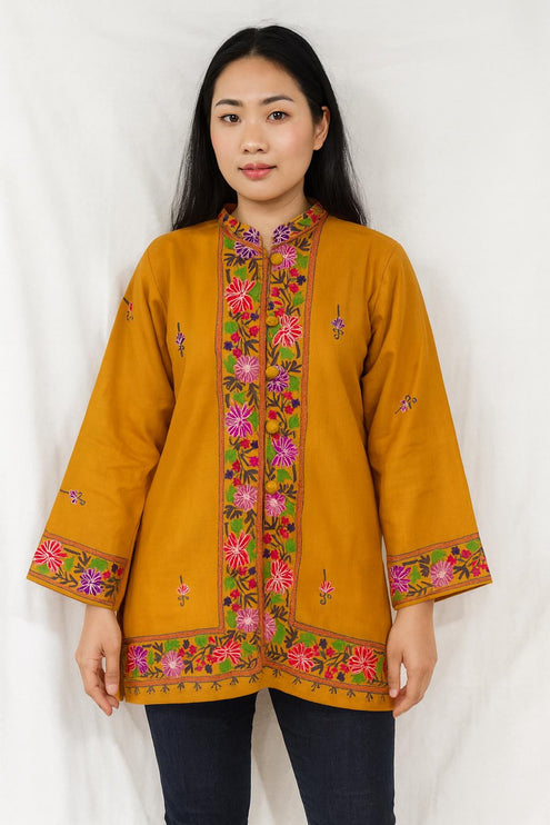 Pashmina hand embroidered |Aari needle work Jacket | Kashmir Artwear | Pashmina | black Size 36