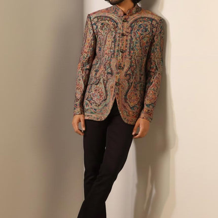 Mens Kani Jamawar Jamdani Jacket| Kani Woven Paisley | Mandarin Collar | Size 40,42,44,48