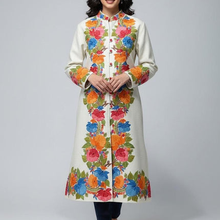 Handmade Wool Coat | Aari Embroidered Designer Jacket, Size 46