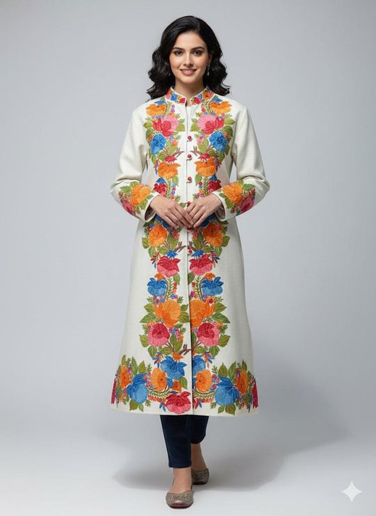 Handmade Wool Coat | Aari Embroidered Designer Jacket, Size 46