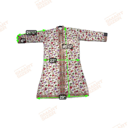 Long Aari Work Jacket | White and Colorful | Aari Work | Size 48