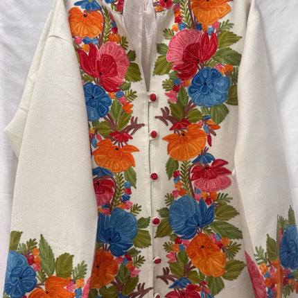 Handmade Wool Coat | Aari Embroidered Designer Jacket, Size 46