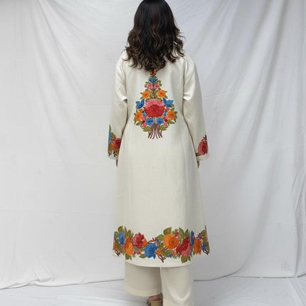 Handmade Wool Coat | Aari Embroidered Designer Jacket, Size 46