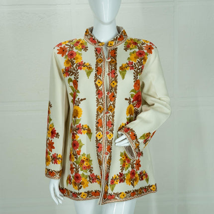 Handwoven Aari needle work Jacket | Kashmir Artwear | Pashmina | black Size 46