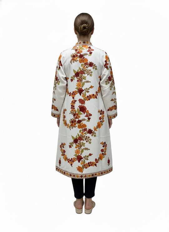 Luxury Kani/Jamawar Cotton Jacket with Jari | woven Kashmir Artwear | Statement fashion wear | Kashmir Winter Dresses|knee length| size 46