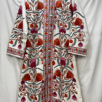 Luxury Kani/Jamawar Cotton Jacket with Jari | woven Kashmir Artwear | Statement fashion wear | Kashmir Winter Dresses|knee length| size 44