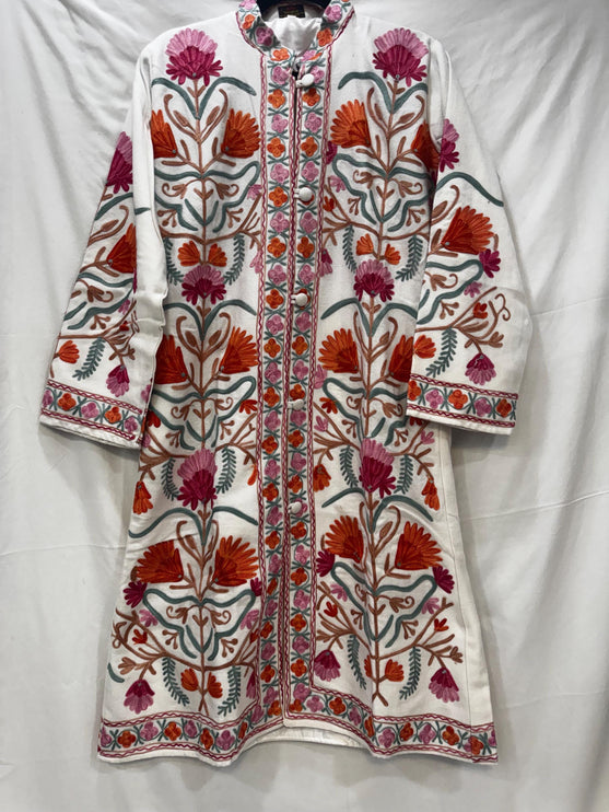 Luxury Kani/Jamawar Cotton Jacket with Jari | woven Kashmir Artwear | Statement fashion wear | Kashmir Winter Dresses|knee length| size 44