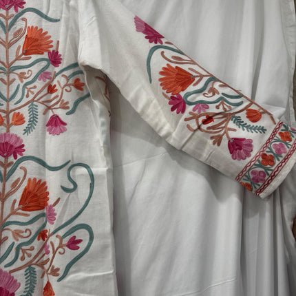 Luxury Kani/Jamawar Cotton Jacket with Jari | woven Kashmir Artwear | Statement fashion wear | Kashmir Winter Dresses|knee length| size 44