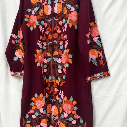 Luxury Kani/Jamawar Wool Jacket with Jari | woven Kashmir Artwear | Statement fashion wear | Kashmir Winter Dresses|knee length| size 42